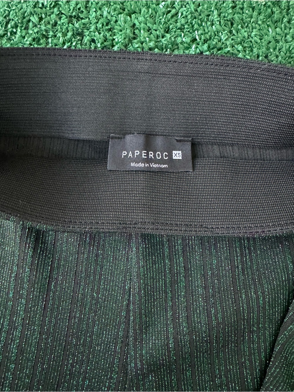 NWT Dark Green Metallic Lurex Ripped Flare Pants & Tube Top Matching Set XS - Picture 7 of 7